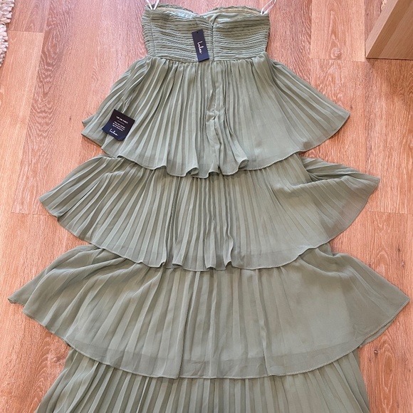 Lulus Sage Brush Strapless Tiered Maxi Dress - Picture 4 of 5